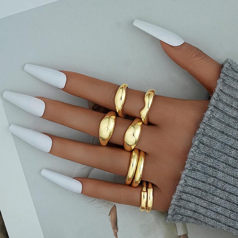 17mile Chunky Gold Stackable Rings for Women Non Tarnish, 18K Gold-Plated Statement Open Stacking Rings, Knuckle Band Ring Set - Image 2